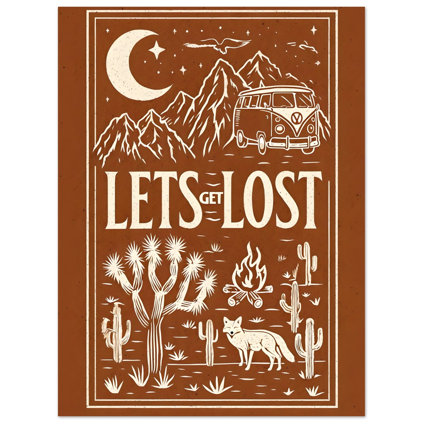 Let’s Get Lost Poster – Retro Travel Wall Art – Wanderlust Camper Van Print