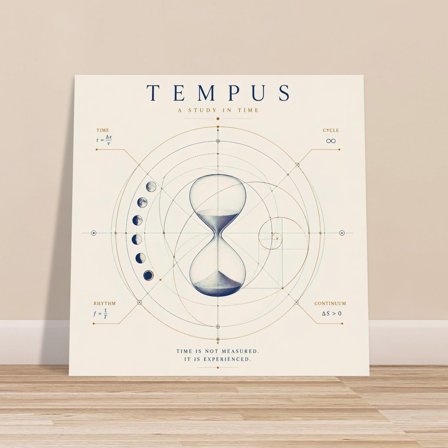 Ivory geometric hourglass wall art displayed on a wooden floor against a neutral background in a contemporary interior.
