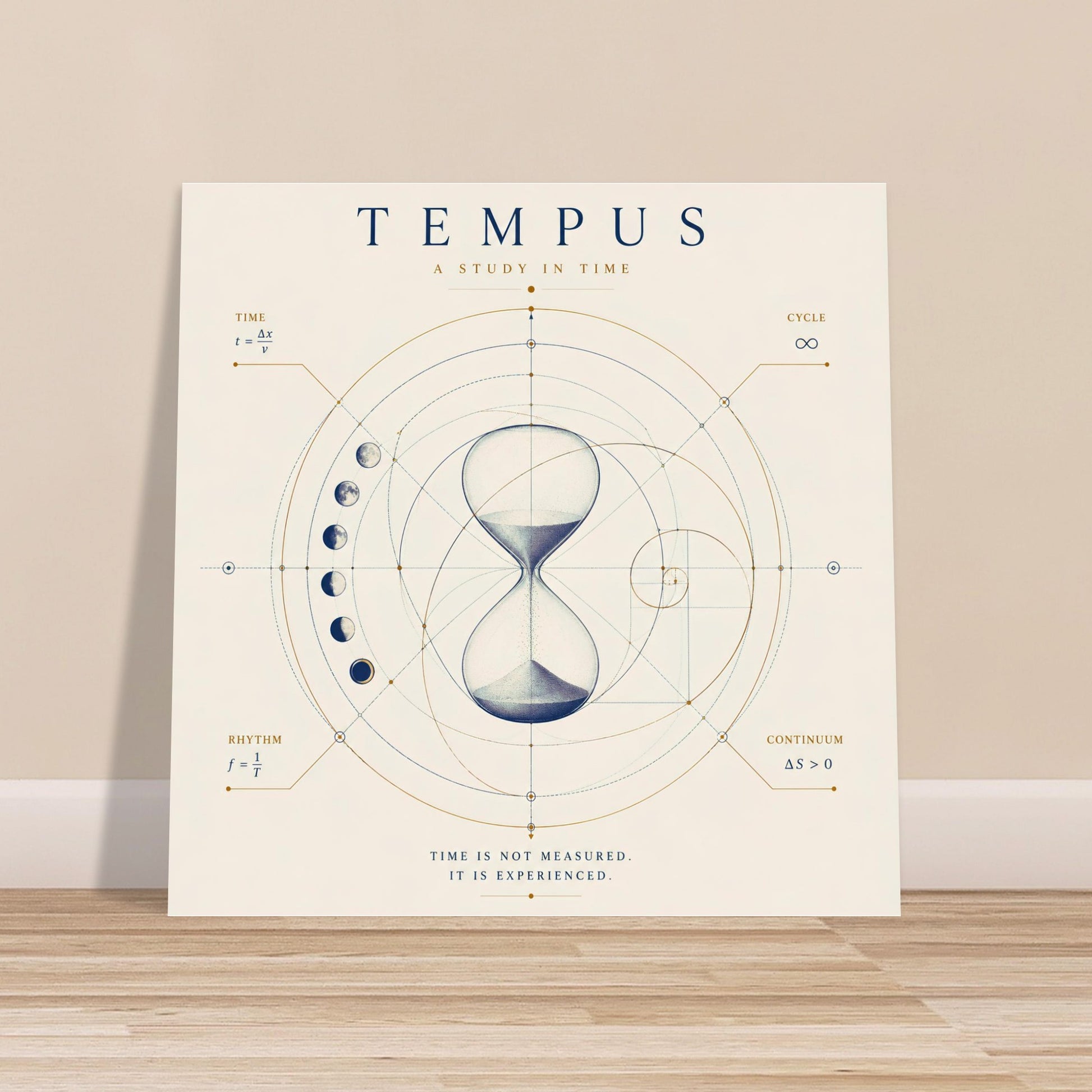 Ivory geometric hourglass wall art displayed on a wooden floor against a neutral background in a contemporary interior.