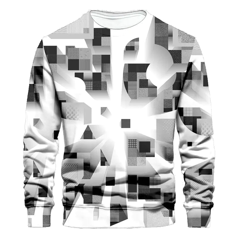 Sweatshirt with black and white geometric pattern on a white background