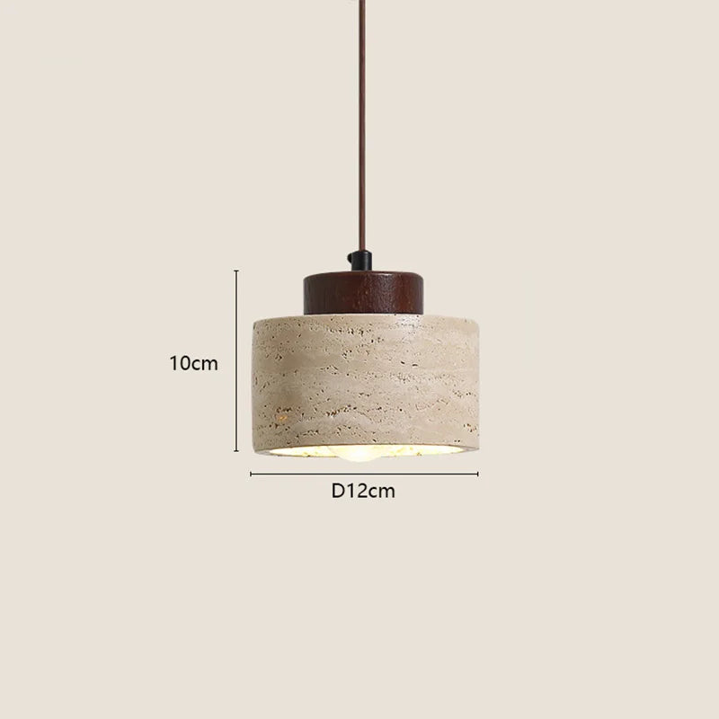 Beige pendant light with dimensions on a beige background