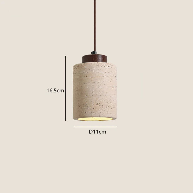 Beige pendant light with dimensions on a beige background