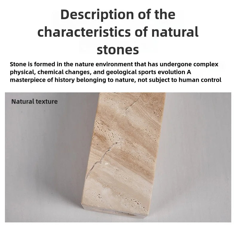 Natural stone block with text about stone characteristics