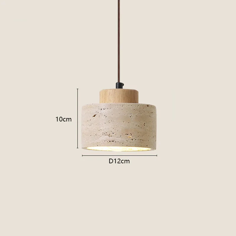 Pendant light with dimensions on a beige background