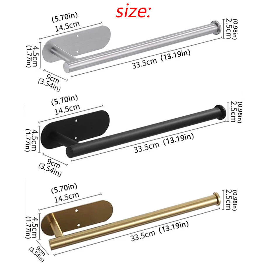 Measurement chart of metallic door handles in different colors on a white background