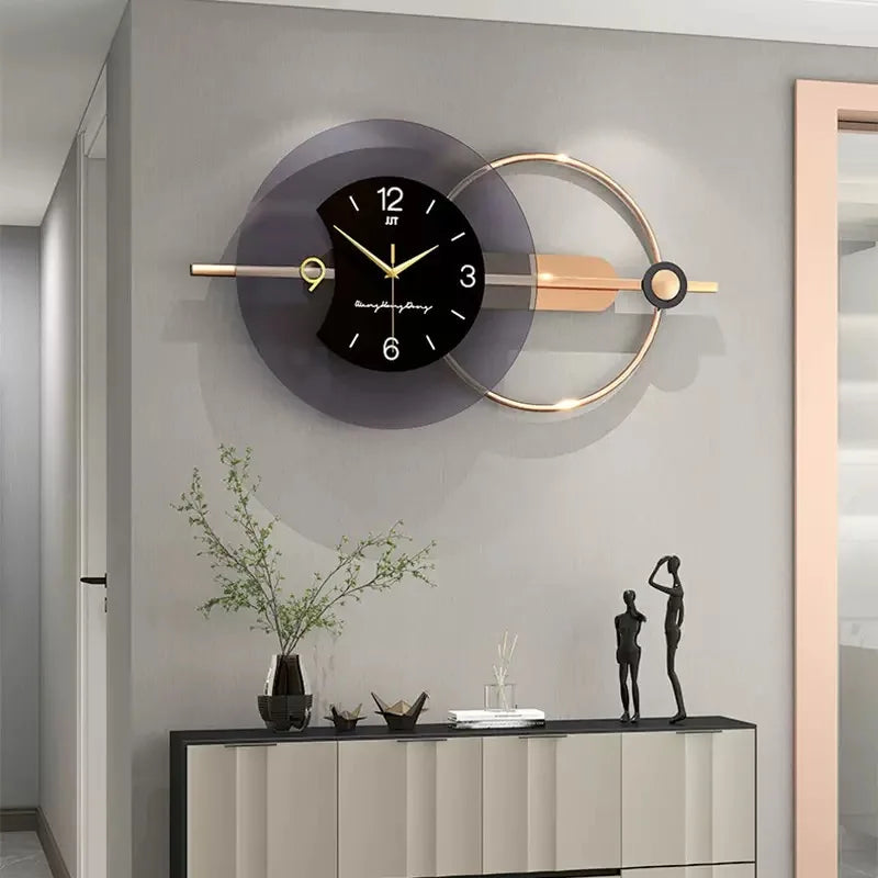Large double-layer Nordic wall clock with black and gold circular design, 80 cm modern home décor.