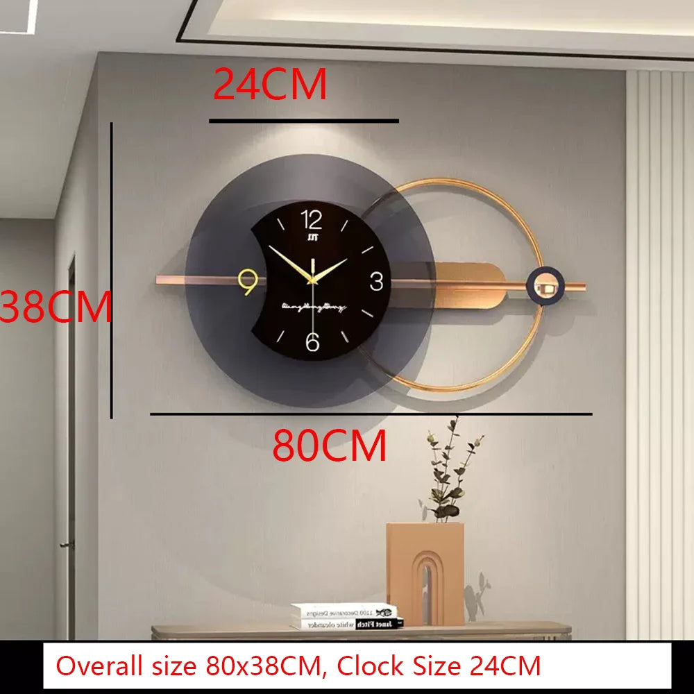 Wall clock with dimensions displayed on a wall