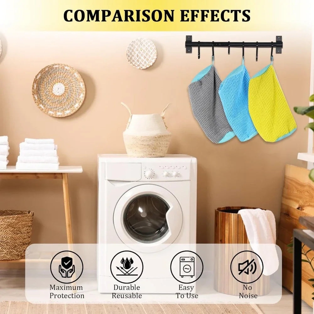 Washing machine with hanging cloths and text about comparison effects