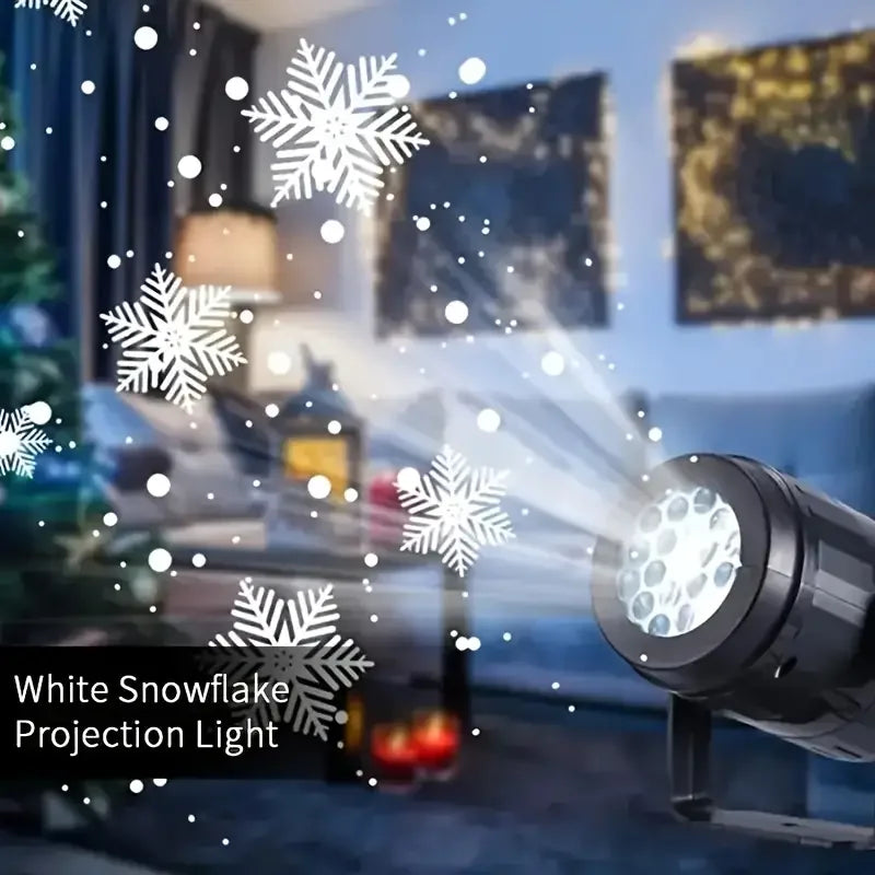 White snowflake projection light in a room setting