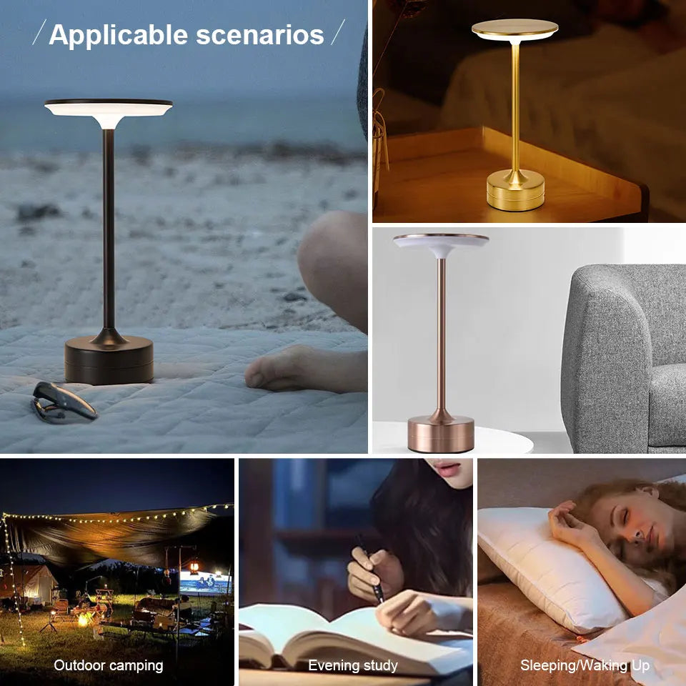 Collage of a lamp in various settings including outdoor, indoor, and evening scenarios.