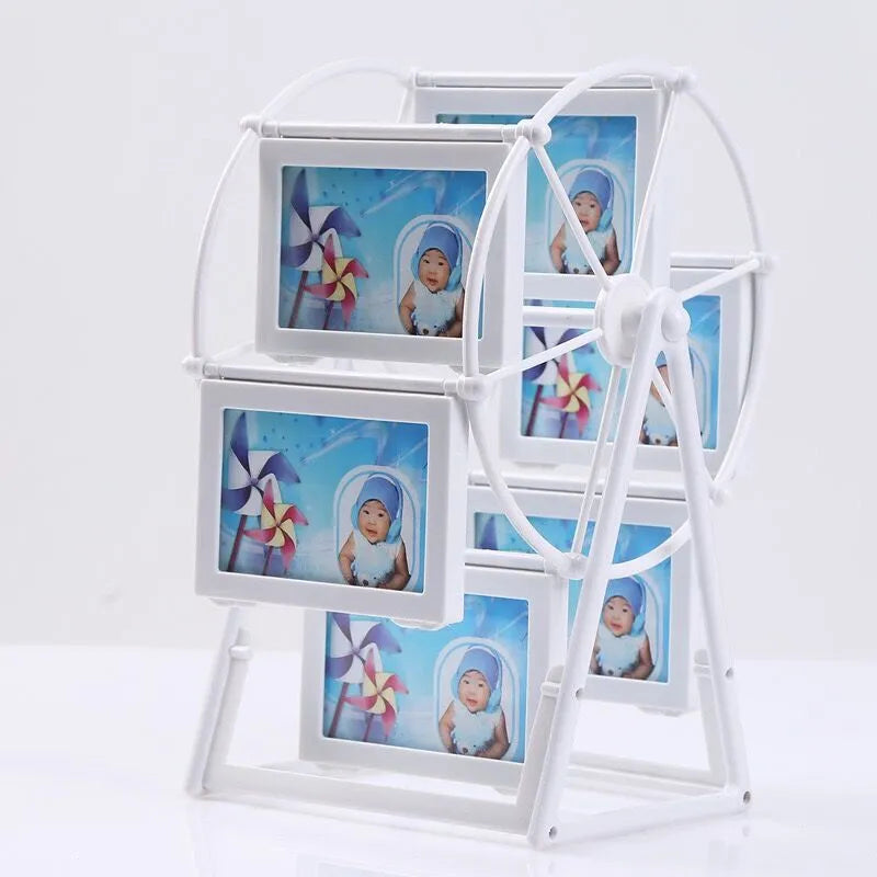 White ferris wheel photo frame with multiple picture slots on a white background