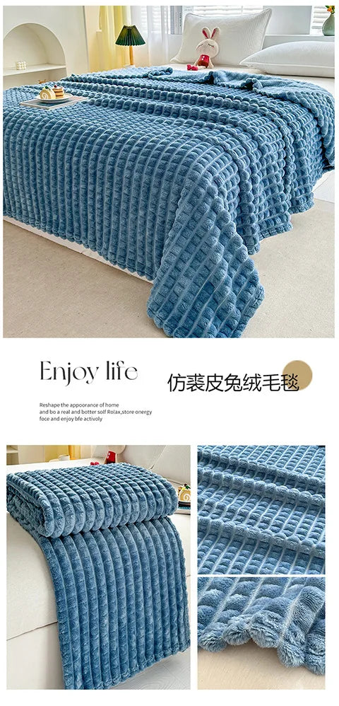 Luxury Imitation Fur Flannel Blanket – Ultra-Soft Winter Throw for Bed, Sofa, or Office Nap