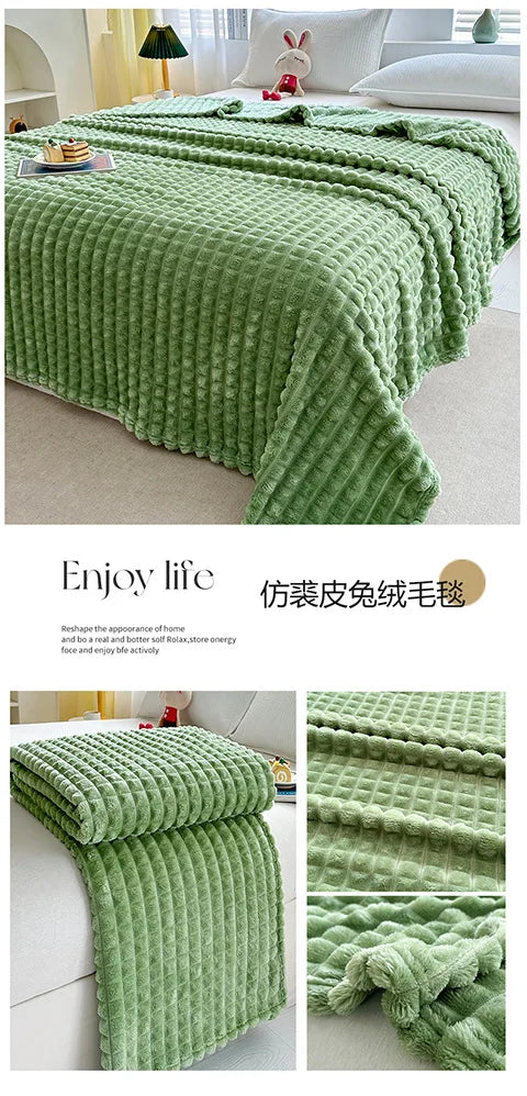 Luxury Imitation Fur Flannel Blanket – Ultra-Soft Winter Throw for Bed, Sofa, or Office Nap