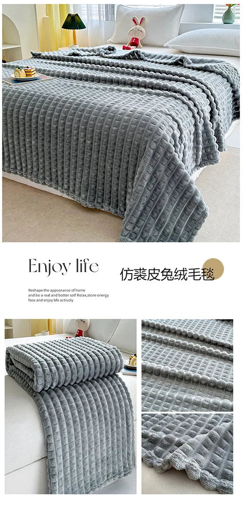 Luxury Imitation Fur Flannel Blanket – Ultra-Soft Winter Throw for Bed, Sofa, or Office Nap
