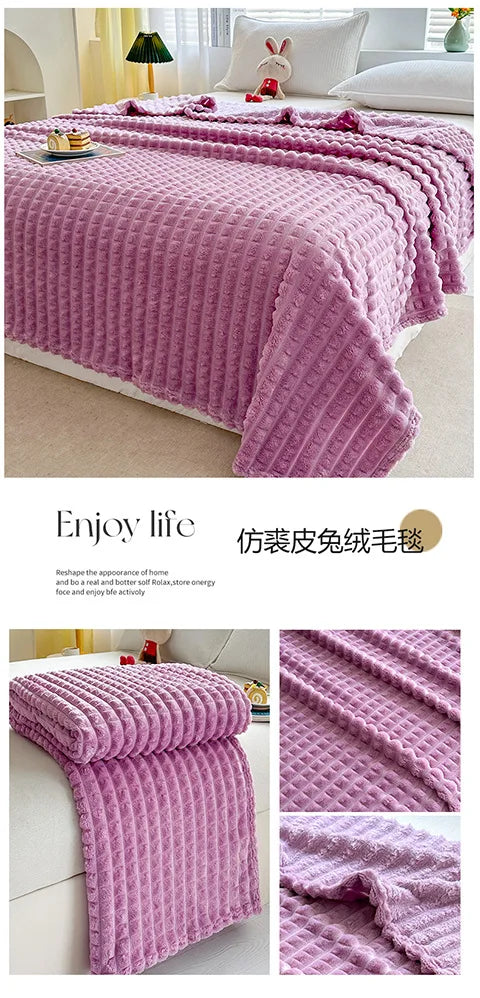 Luxury Imitation Fur Flannel Blanket – Ultra-Soft Winter Throw for Bed, Sofa, or Office Nap