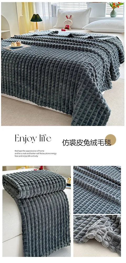 Luxury Imitation Fur Flannel Blanket – Ultra-Soft Winter Throw for Bed, Sofa, or Office Nap