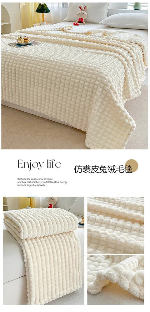 Luxury Imitation Fur Flannel Blanket – Ultra-Soft Winter Throw for Bed, Sofa, or Office Nap