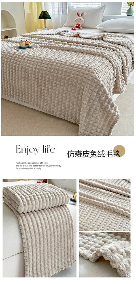 Luxury Imitation Fur Flannel Blanket – Ultra-Soft Winter Throw for Bed, Sofa, or Office Nap