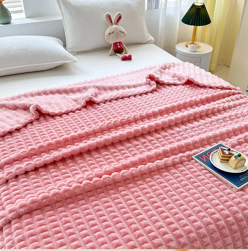 Luxury Imitation Fur Flannel Blanket – Ultra-Soft Winter Throw for Bed, Sofa, or Office Nap