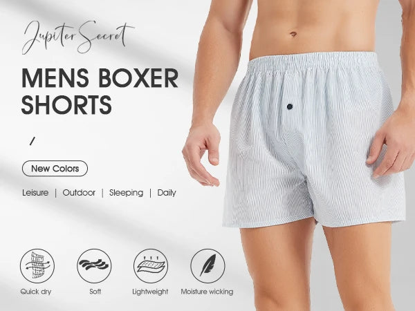 Mens boxer shorts with Jupiter Secret branding on a light gray background