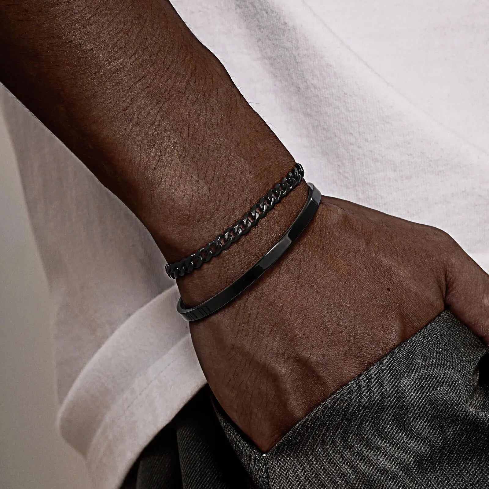 trendy cuban link bracelet for men gift Black