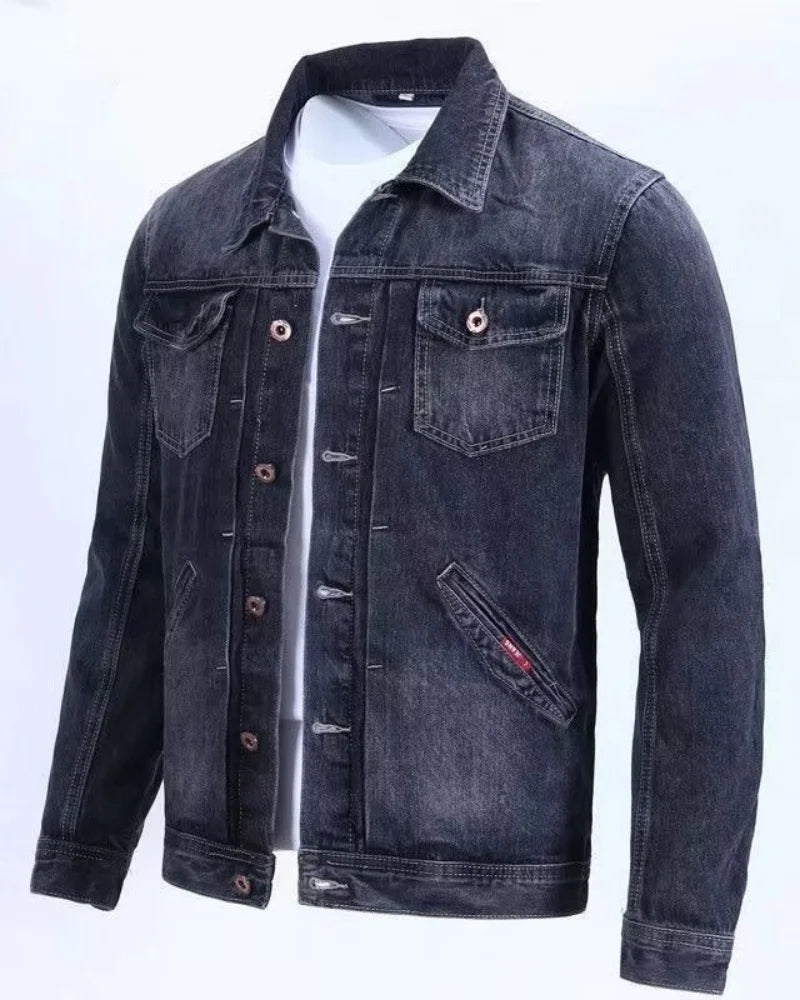 Men’s Classic Denim Jacket – black cotton denim jacket for spring and autumn.