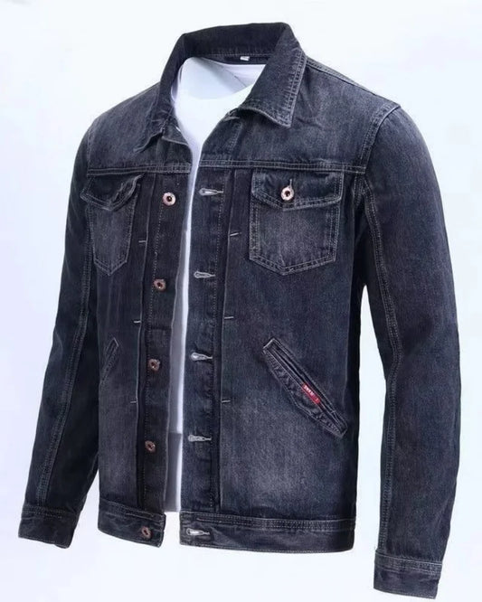 Men’s Classic Denim Jacket – black cotton denim jacket for spring and autumn.