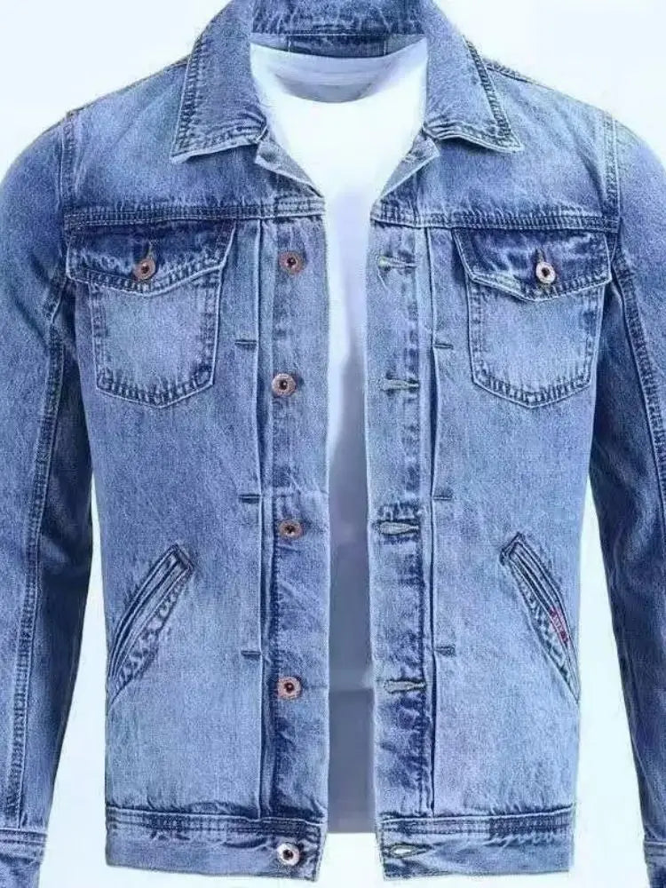 Blue denim jacket on a white background