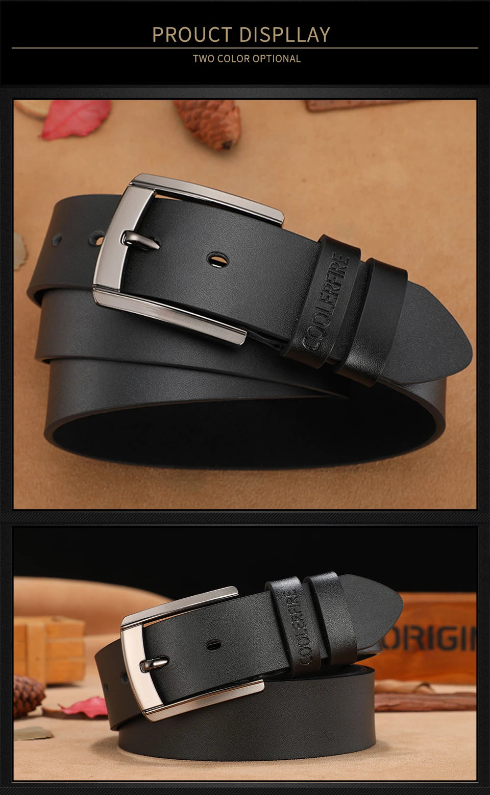 men’s fashion leather belt classic style in black and brown