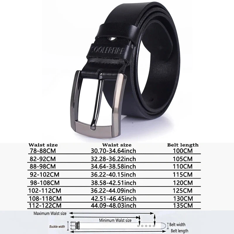 men’s fashion leather belt classic style in black and brown Measurement guide