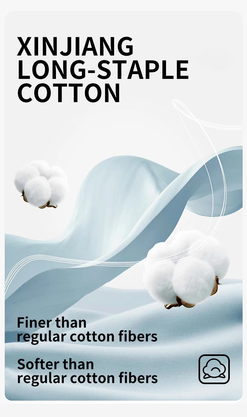 Advertisement for Xinjiang long-staple cotton with text and images of cotton bolls and fibers.