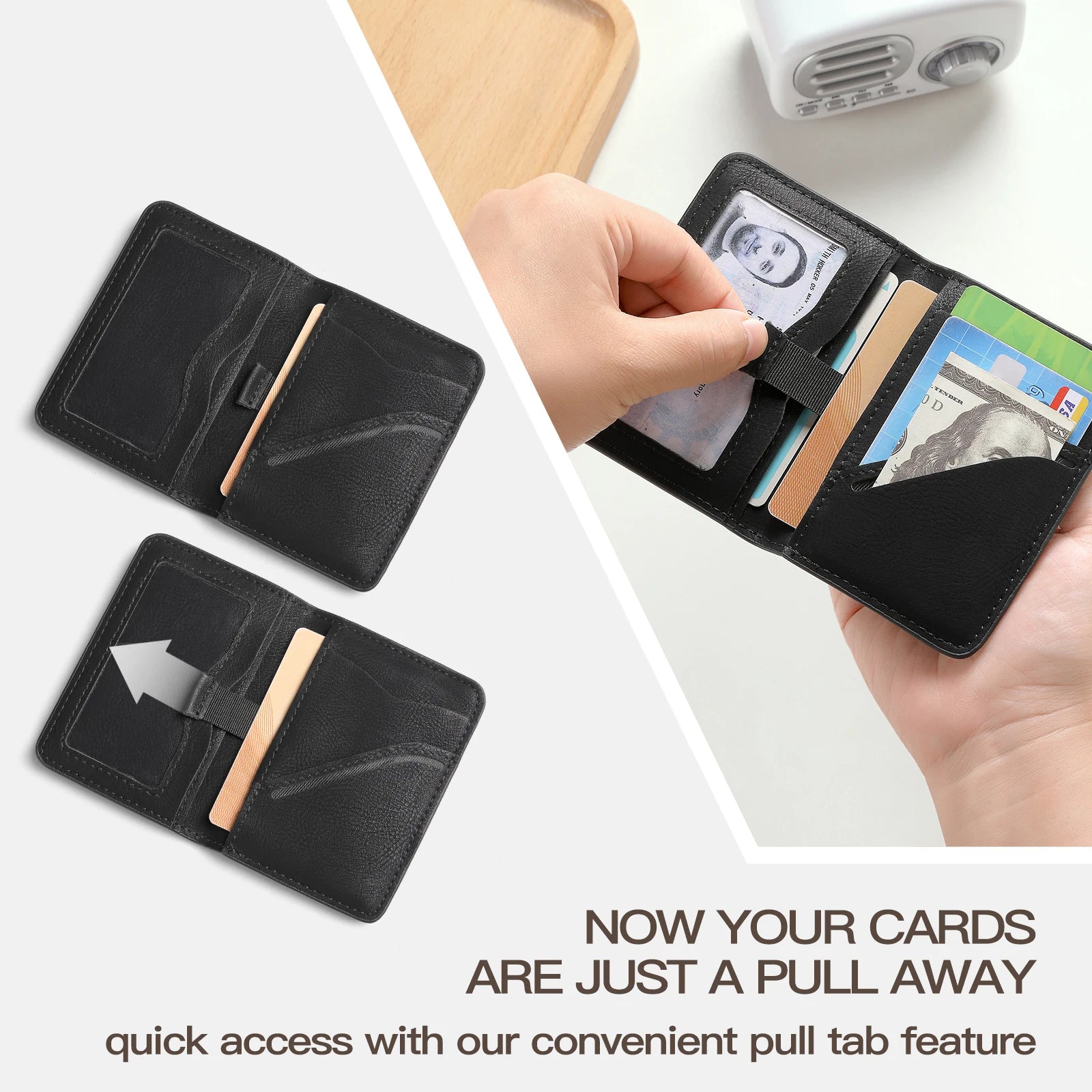 thin leather wallet with id window and credit card slots