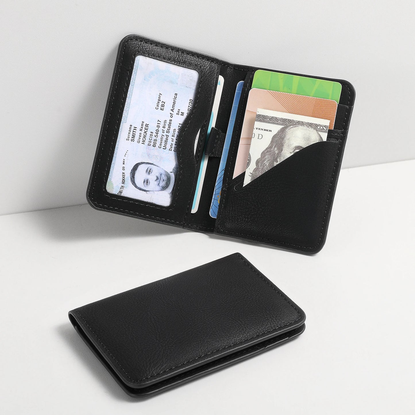 mens rfid blocking slim pu leather wallet black