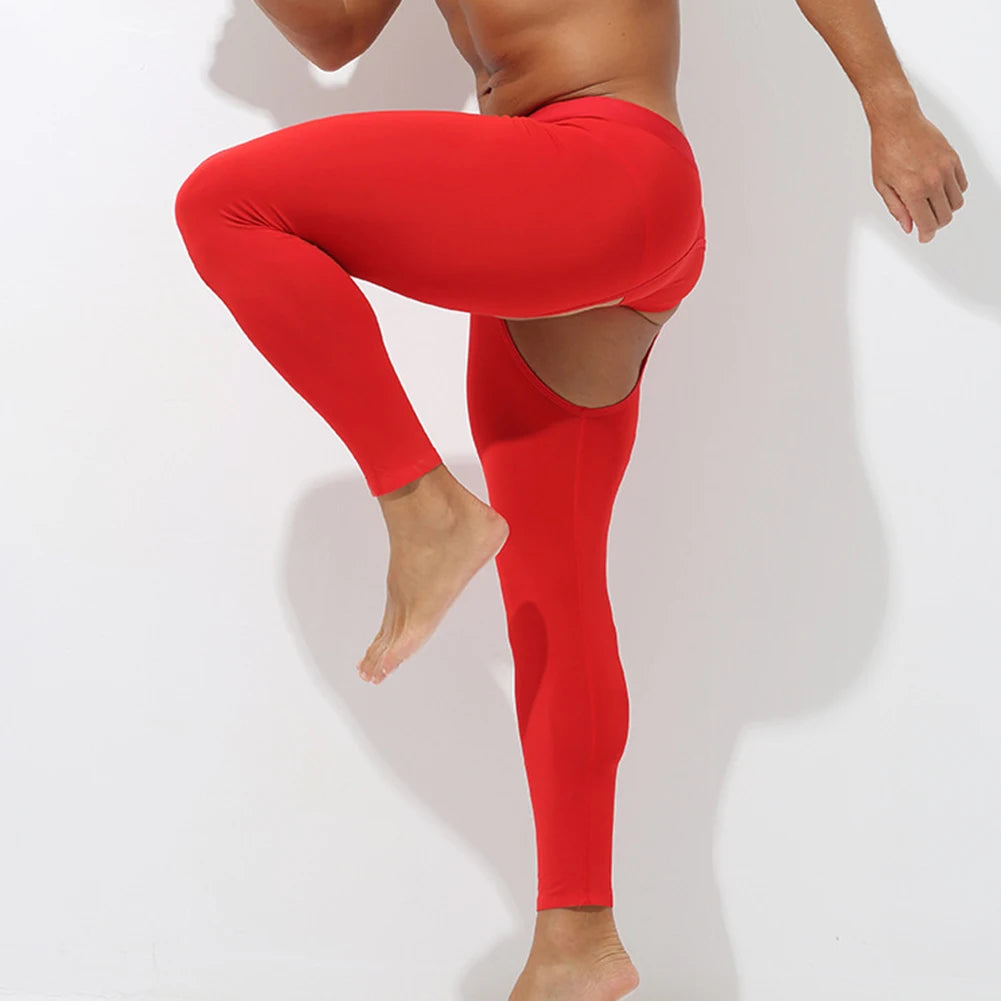 Red leggings worn by a person on a white background
