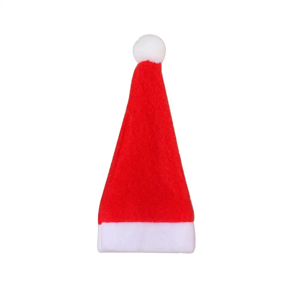 Red Santa hat with white trim on a white background