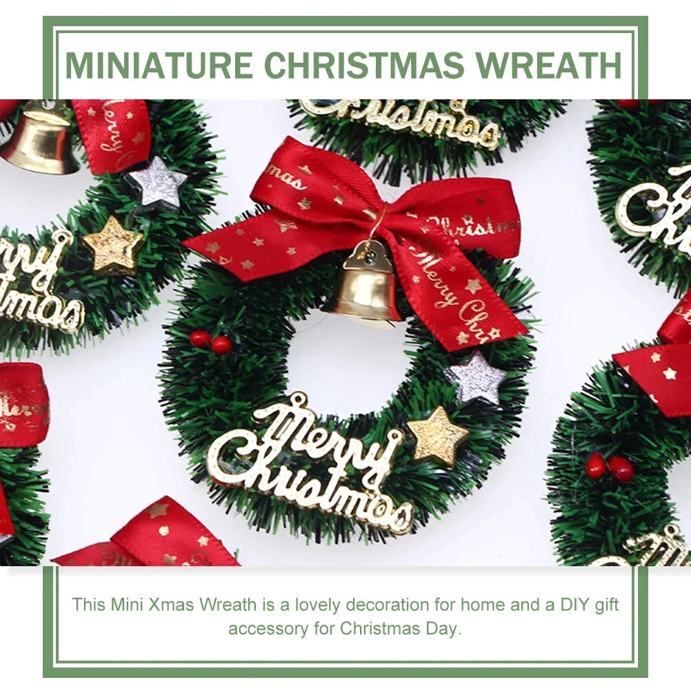 Miniature Christmas wreath with decorative elements on a white background