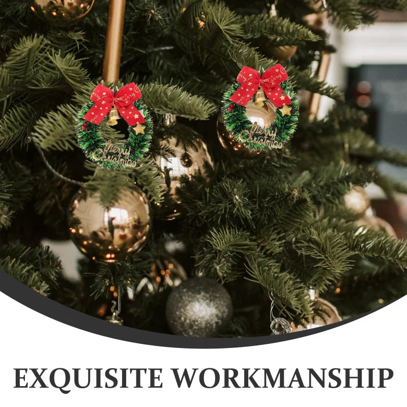 Decorative Christmas ornaments on a tree with 'Exquisite Workmanship' text.