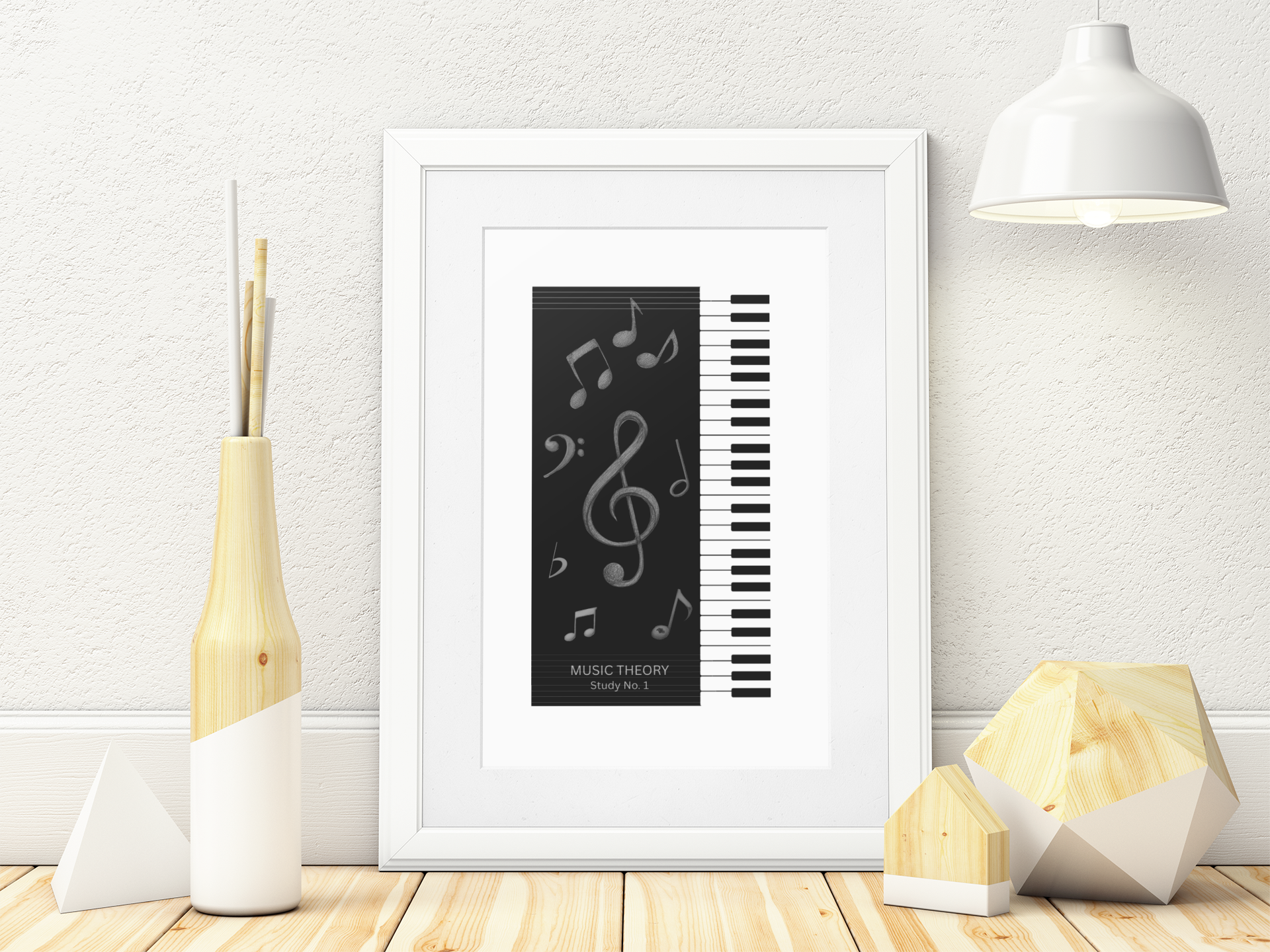 Minimalist piano keys poster with treble clef black and white music wall art