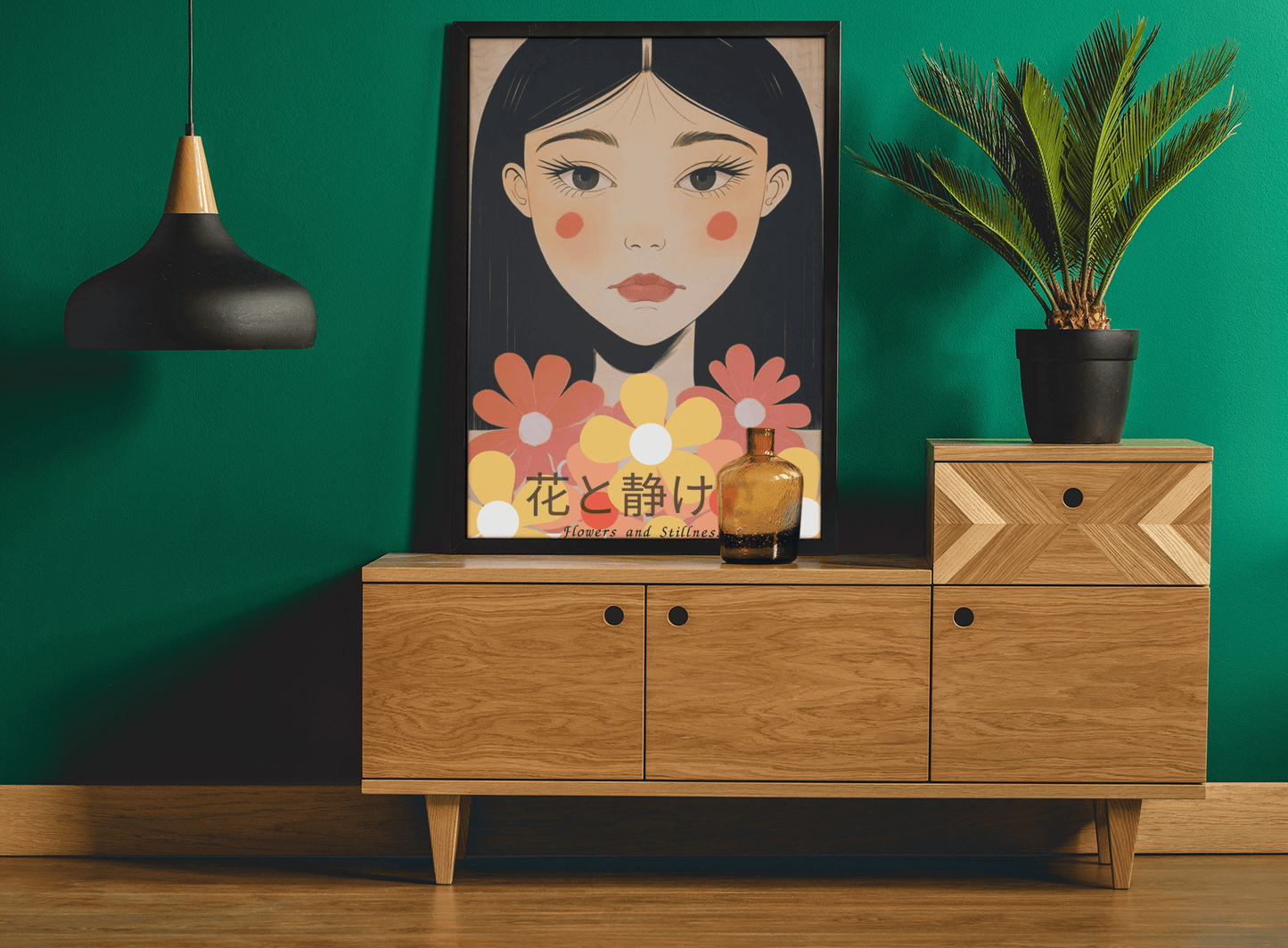 Flowers & Stillness: Japanese Portrait Art Print - Stunning Matte Poster for Home Decor