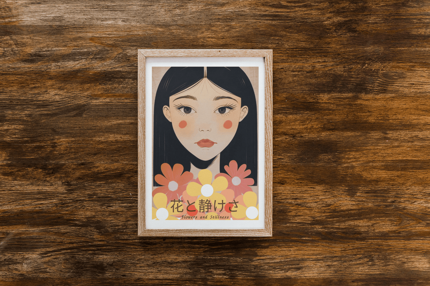 Flowers & Stillness: Japanese Portrait Art Print - Stunning Matte Poster for Home Decor