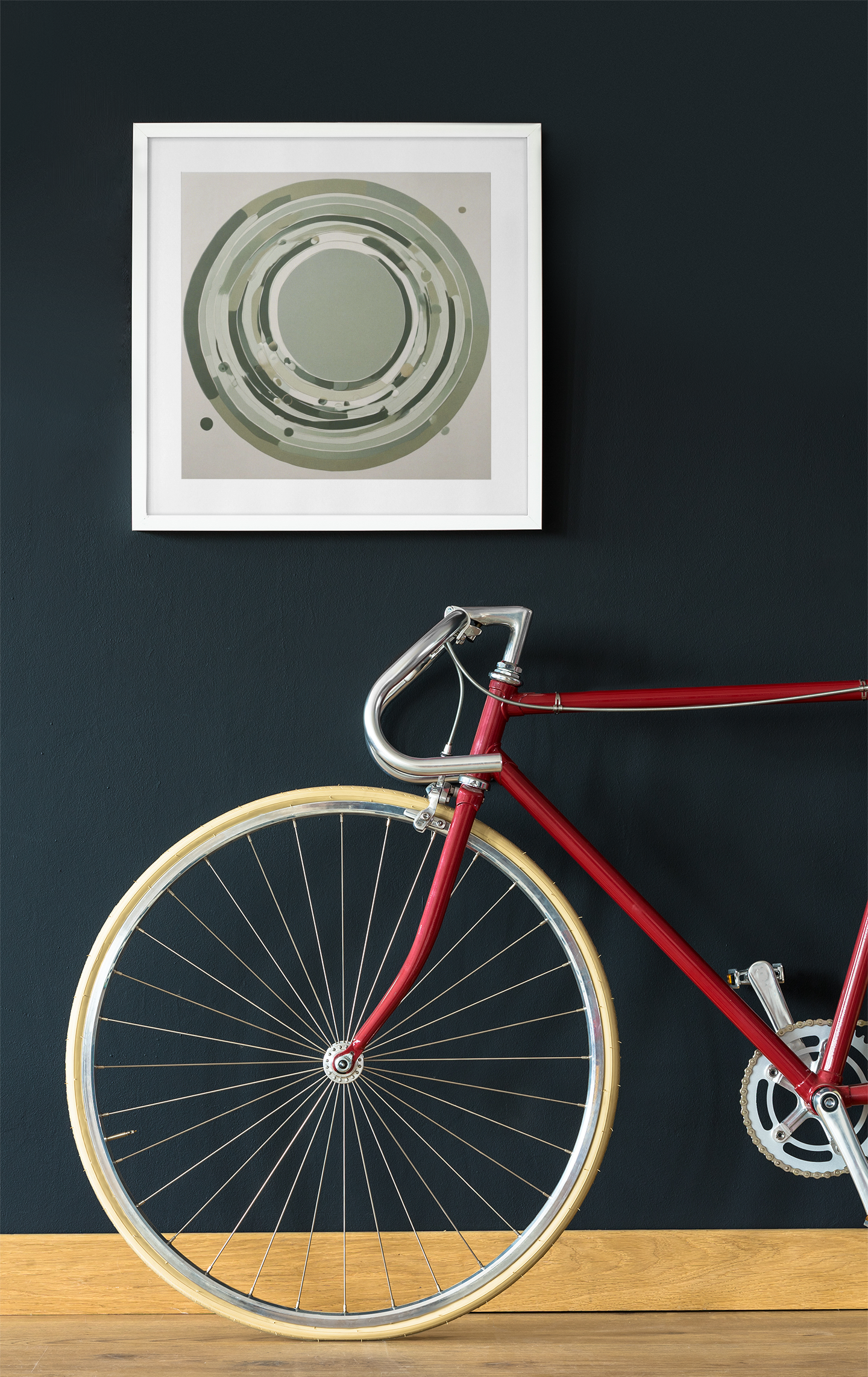Sage Green Circular Abstract Framed Poster – Minimalist Geometric Wall Art