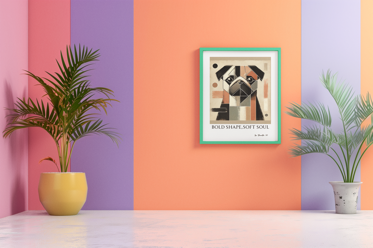Modern Abstract Pug Poster – Geometric Dog Wall Art | “Bold Shape, Soft Soul”