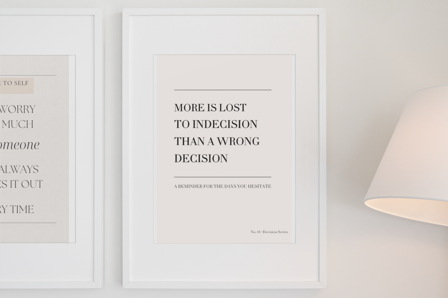 Set of minimalist quote posters with neutral typography design displayed side by side