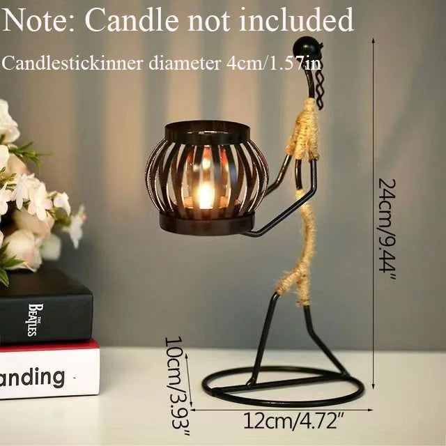Decorative candlestick with dimensions on a neutral background