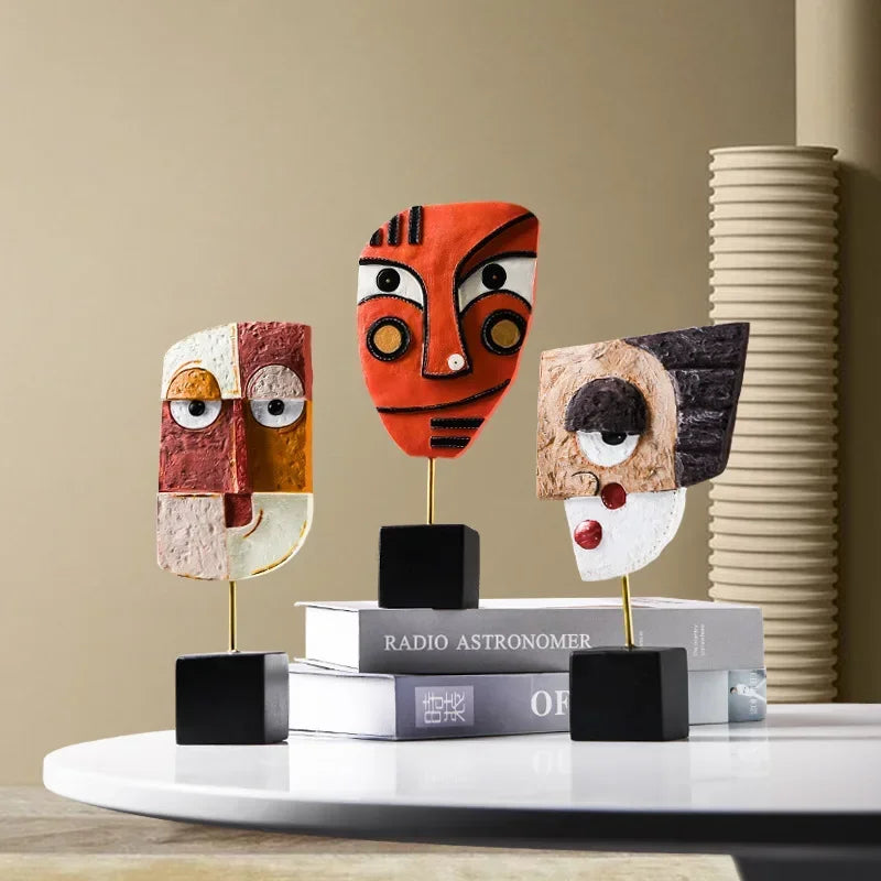 Nordic Style Abstract Face Sculpture – Colourful Modern Resin Figurine for Home Decor