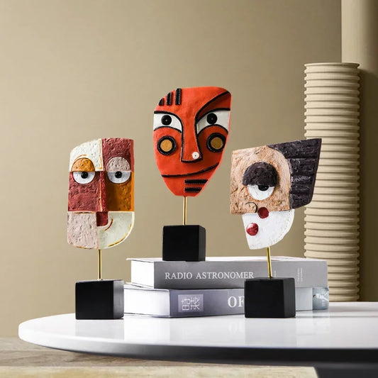 Nordic Style Abstract Face Sculpture – Colourful Modern Resin Figurine for Home Decor