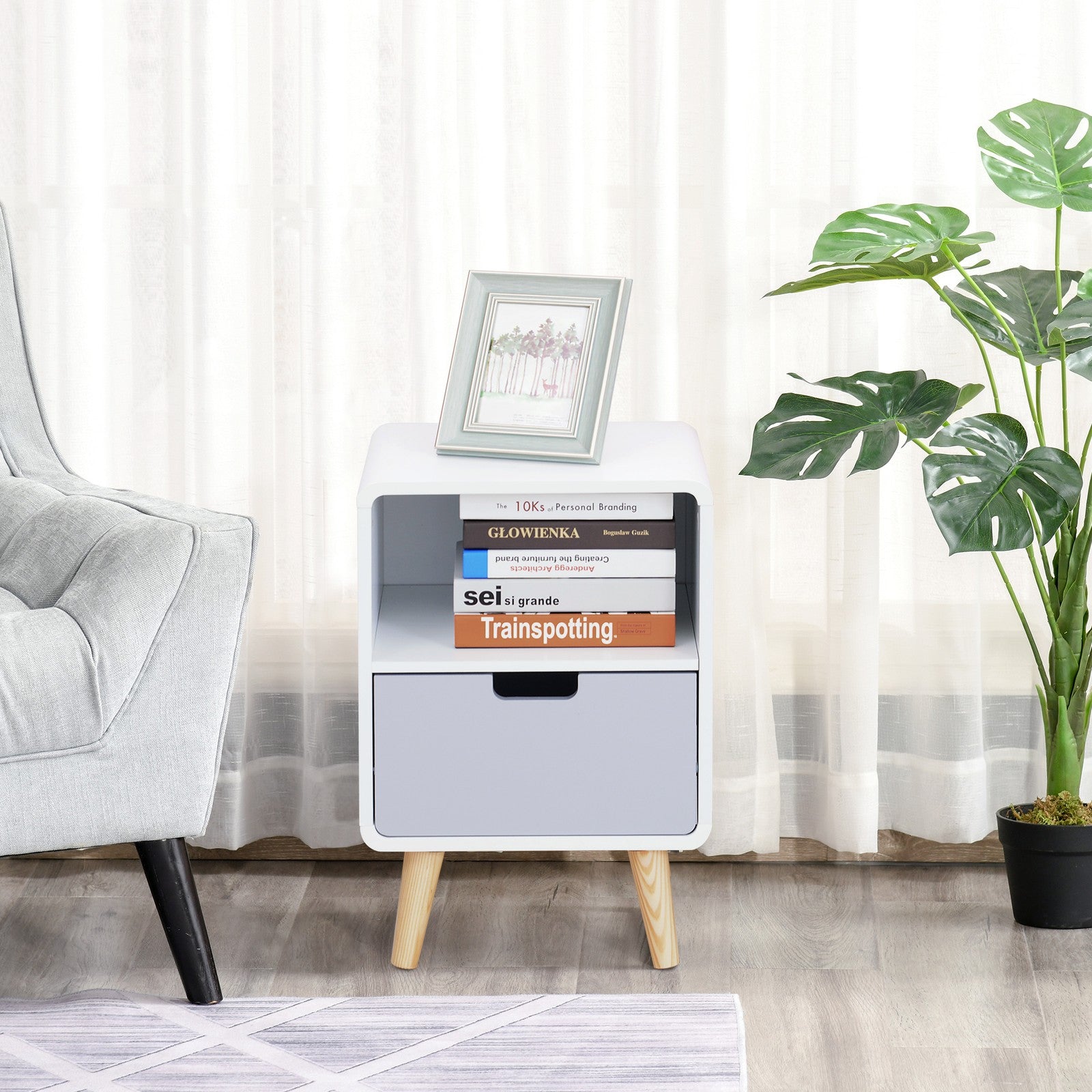 Nordic Style Bedside Table End Table Nightstand Lamp Desk with Drawer