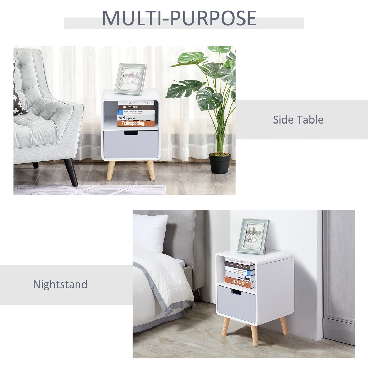 Nordic Style Bedside Table End Table Nightstand Lamp Desk with Drawer