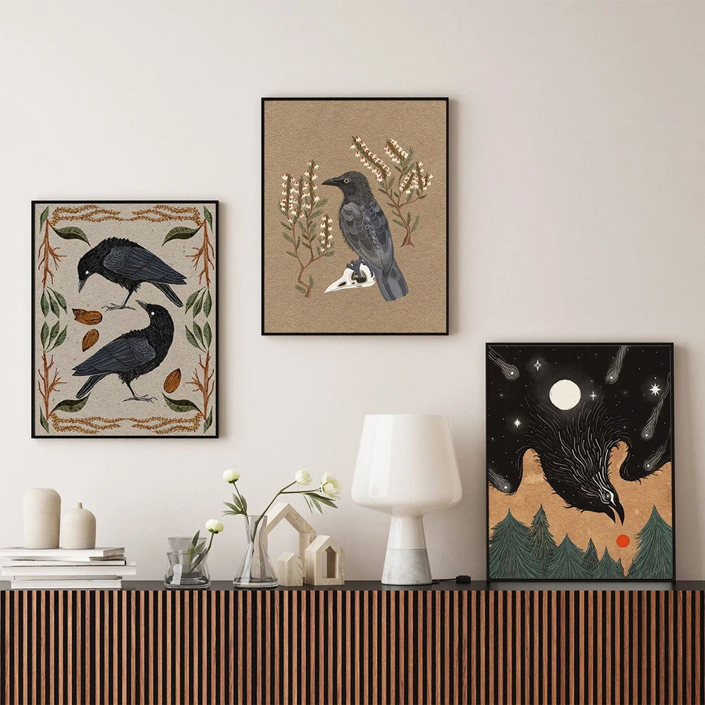 Northern Flicker Bird Art Print – Gothic Raven and Crow Folk Art Nature Poster on Canvas Paper Wall Decor