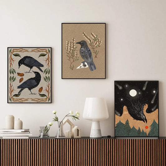 Northern Flicker Bird Art Print – Gothic Raven and Crow Folk Art Nature Poster on Canvas Paper Wall Decor